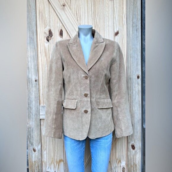 Vintage St Johns Bay Tan Washable Suede Boho Blazer Jacket~S~ - Picture 1 of 7